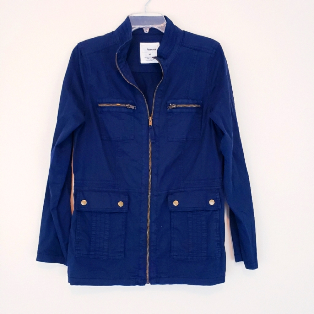 Navy Blue Utility Jacket Military Coat Zip Up Twill Sonoma Size Medium